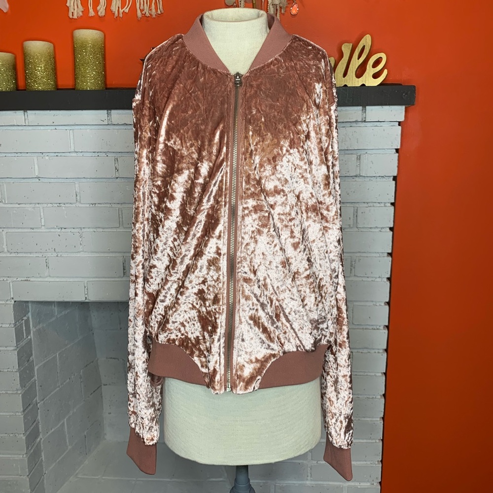 Ci Sono Pink Velour Crushed Velvet Zip Up Jacket